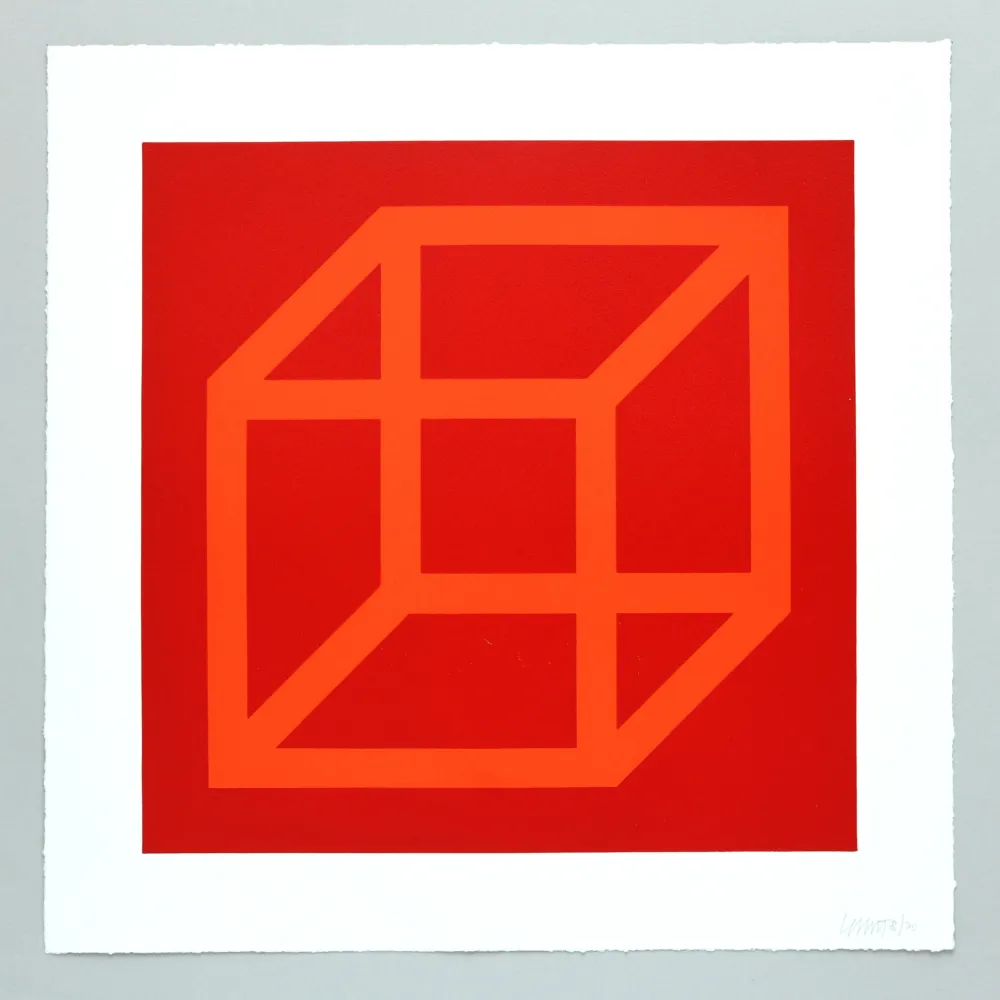 Linolschnitt Lewitt - Open Cube in Color on Color Plate 18