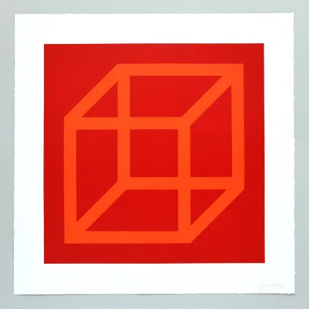 Linolschnitt Lewitt - Open Cube in Color on Color Plate 18