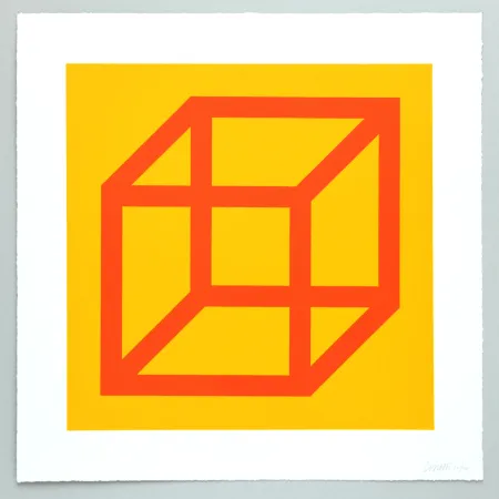 Linolschnitt Lewitt - Open Cube in Color on Color Plate 19