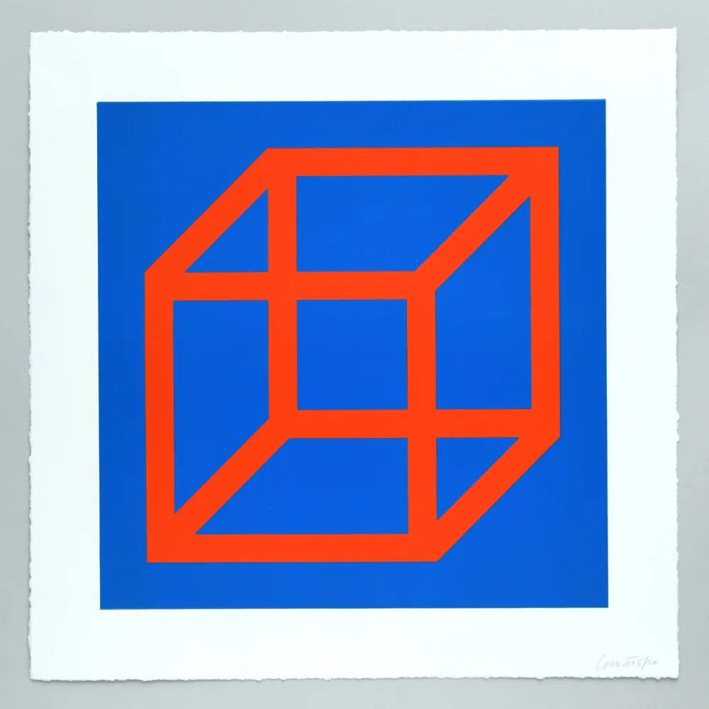 Linolschnitt Lewitt - Open Cube in Color on Color Plate 20