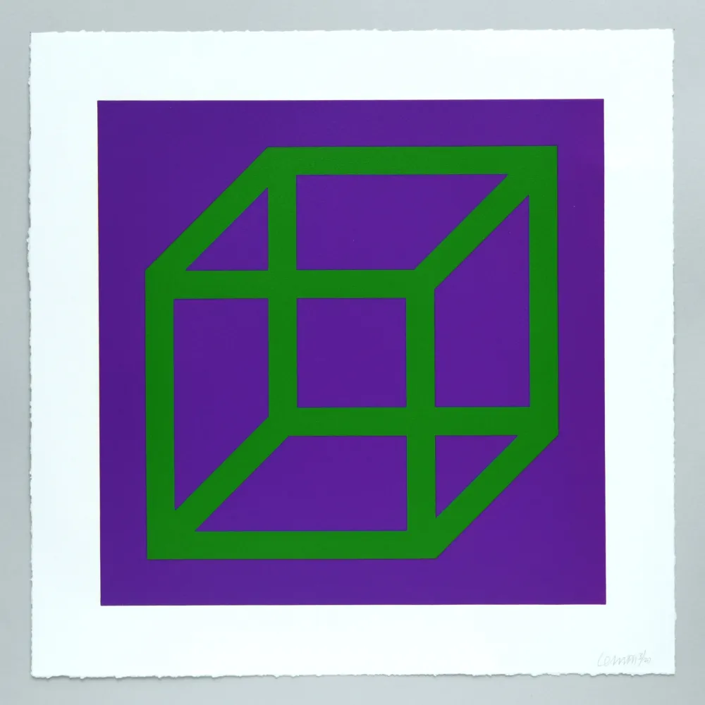 Linolschnitt Lewitt - Open Cube in Color on Color Plate 21