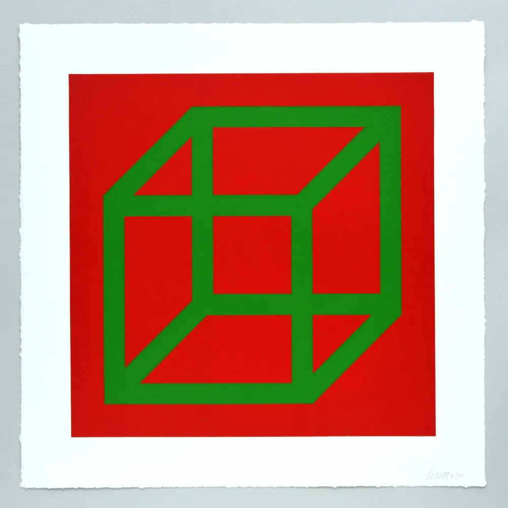 Linolschnitt Lewitt - Open Cube in Color on Color Plate 22