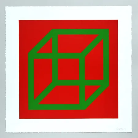 Linolschnitt Lewitt - Open Cube in Color on Color Plate 22
