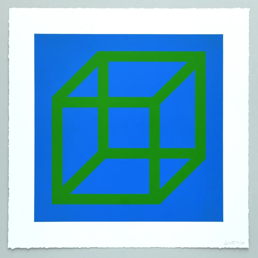 Linolschnitt Lewitt - Open Cube in Color on Color Plate 24