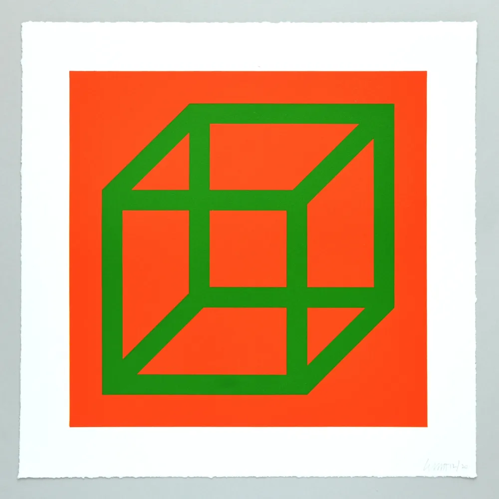 Linolschnitt Lewitt - Open Cube in Color on Color Plate 25