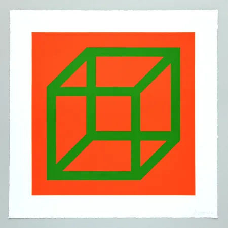 Linolschnitt Lewitt - Open Cube in Color on Color Plate 25