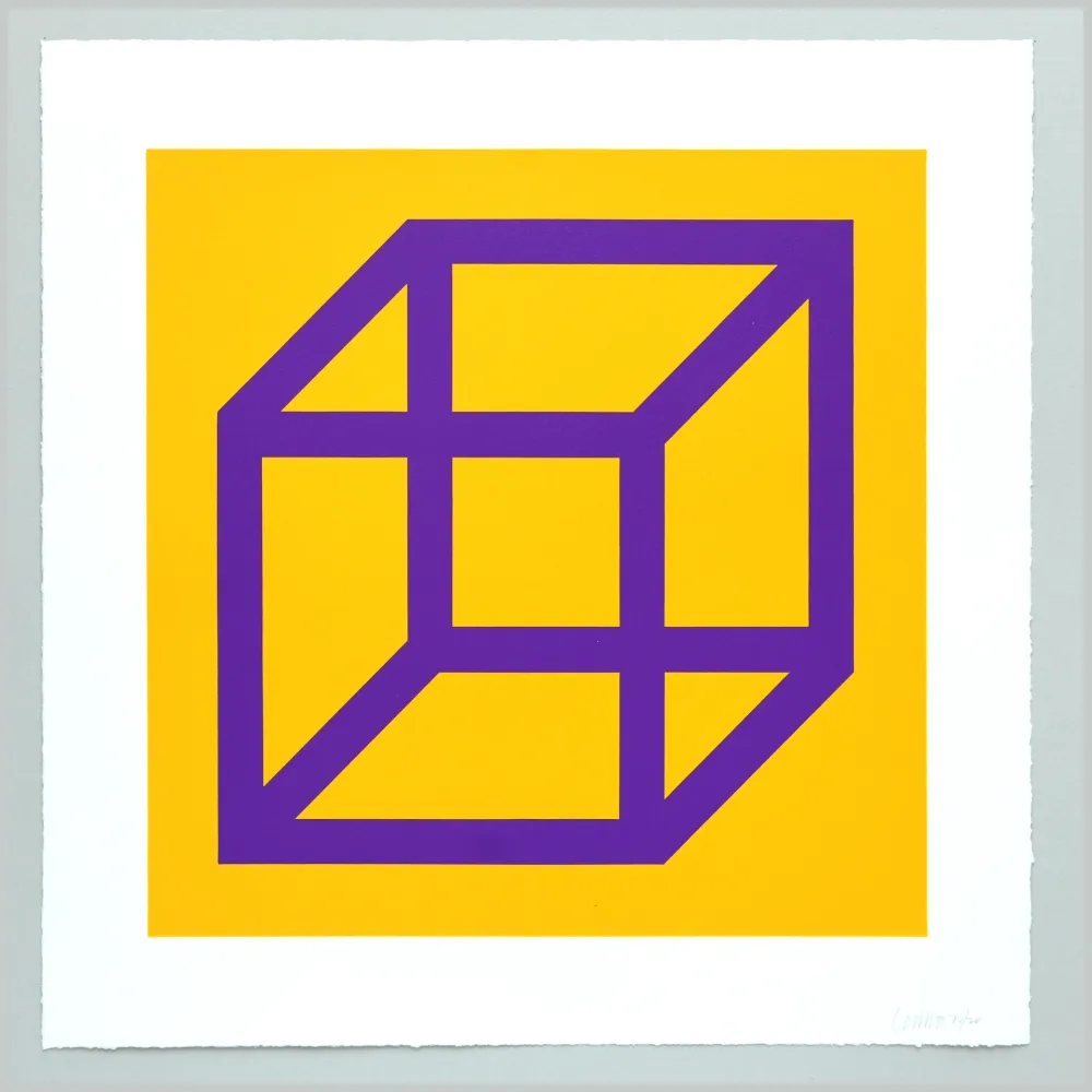 Linolschnitt Lewitt - Open Cube in Color on Color Plate 27