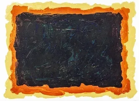 Aquatinta Lewitt - Rectangles irréguliers rouges, jaunes et bleus superposés.