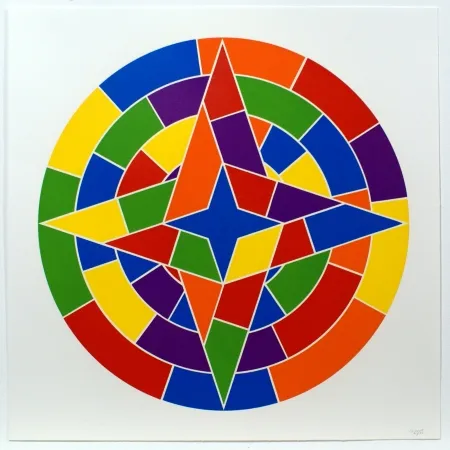 Linolschnitt Lewitt - Tondo 2 (4 point star)