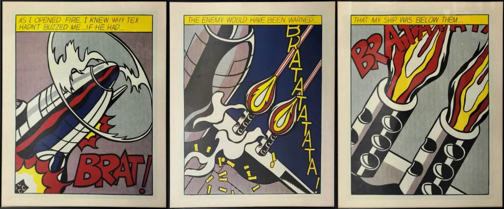 Lithographie Lichtenstein - As I opened Fire, 1964. Tripytchon. 