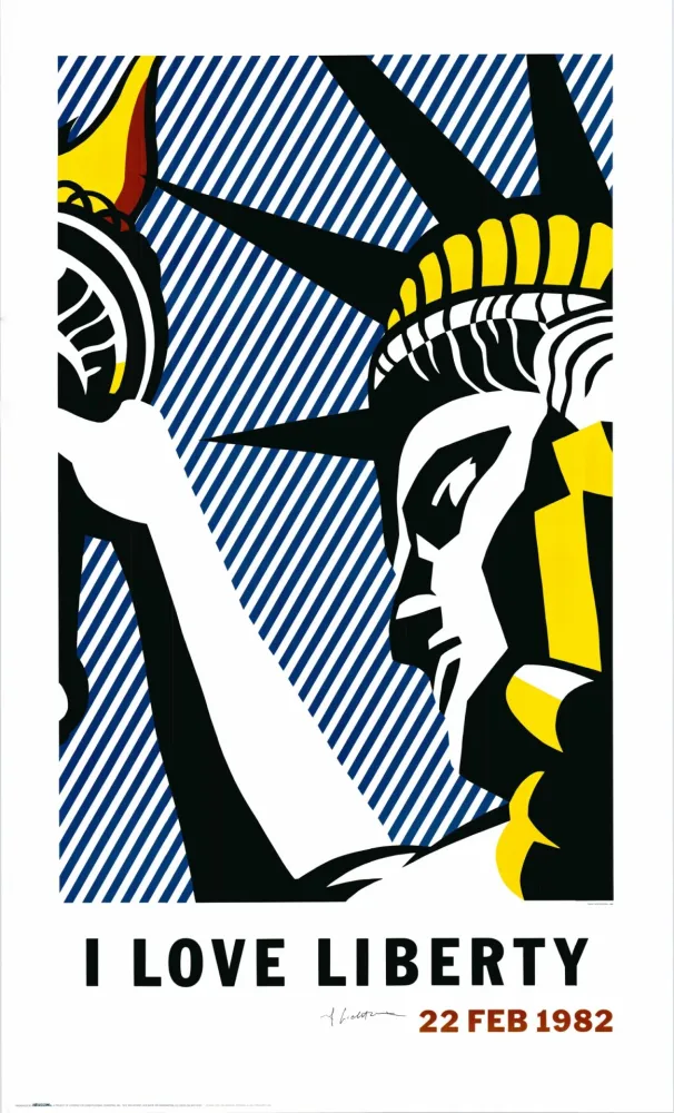 Lithographie Lichtenstein - 'I Love Liberty' Hand-Signed 1982 Offset-lithograph