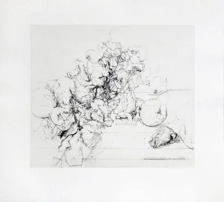 Radierung Und Aquatinta Lopez - Membrillos, granadas y cabeza de conejo