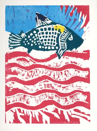 Holzschnitt Lorjou - La Carpe, 1965