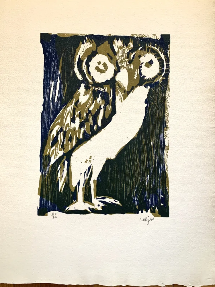 Holzschnitt Lorjou -  Les animaux : Chouette verte 