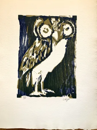 Holzschnitt Lorjou -  Les animaux : Chouette verte 