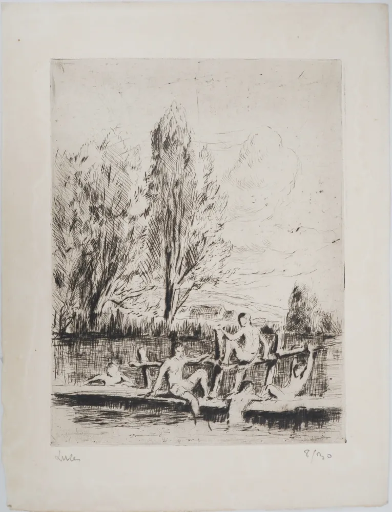 Kaltnadelradierung Luce - Maximilien LUCE - Baigneurs Vers 1890 - Gravure originale signée