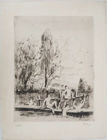Kaltnadelradierung Luce - Maximilien LUCE - Baigneurs Vers 1890 - Gravure originale signée