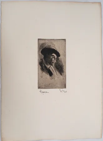 Kaltnadelradierung Luce - Maximilien LUCE - Etude d'un homme au chapeau, de profil droit Vers 1895 - Gravure originale signée