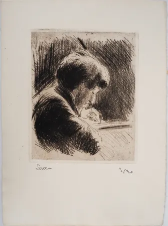 Kaltnadelradierung Luce - Maximilien LUCE-  Femme aux cheveux courts, profil droit Vers 1890 - Gravure originale signée