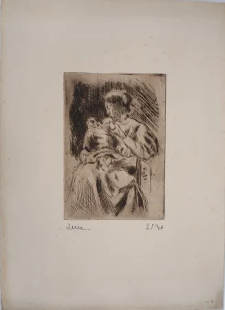 Kaltnadelradierung Luce - Maximilien LUCE -  La Maternité : une mère et son nouveau-né La Maternité : une mère et son nouveau-né Vers 1890 - Gravure originale signée