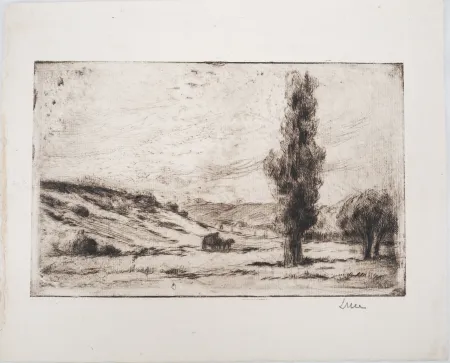 Kaltnadelradierung Luce - Maximilien LUCE - Paysage de campagne Vers 1900 - Gravure originale signée