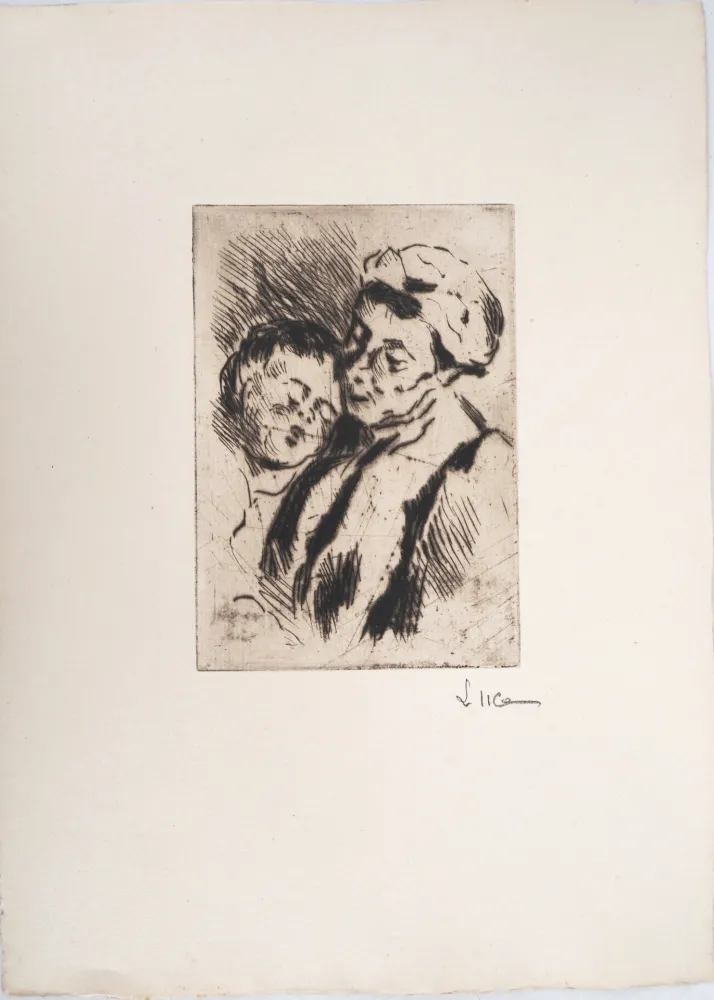 Kaltnadelradierung Luce - Maximilien LUCE - Tendresse entre la grand-mère et l'enfant - Gravure originale signée