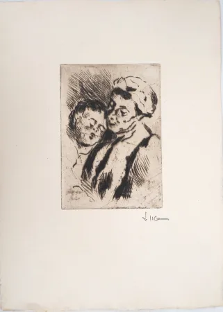 Kaltnadelradierung Luce - Maximilien LUCE - Tendresse entre la grand-mère et l'enfant - Gravure originale signée