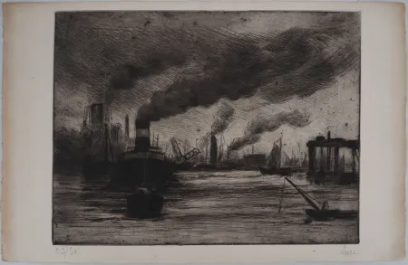 Kaltnadelradierung Luce - Maximilien LUCE - Vue du port de Rotterdam Vers 1890-1895 - Gravure originale signée