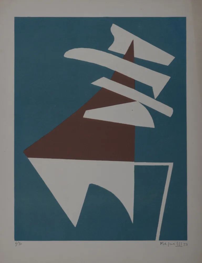 Siebdruck Magnelli - Composition sur fond bleu, 1950 - Hand-signed