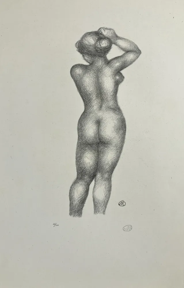 Lithographie Maillol - Nu de dos, bras levé. 1925.