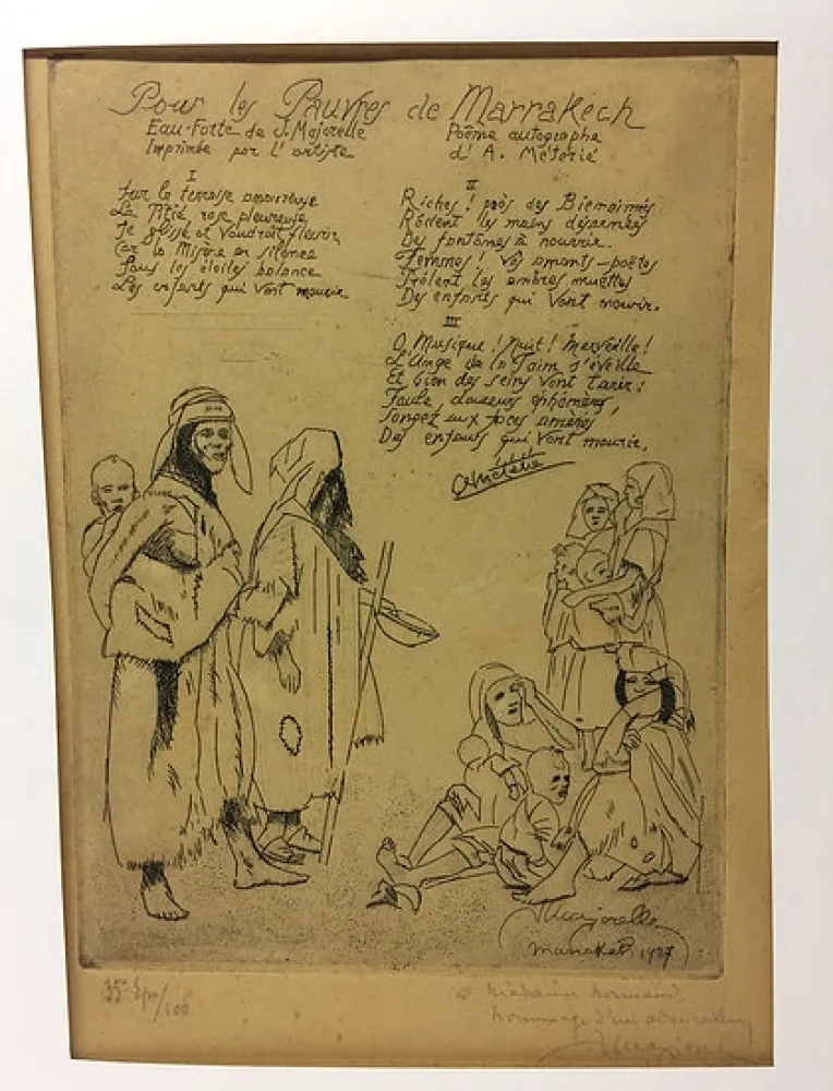 Radierung Majorelle - Pour les pauvres de Marrakech. 