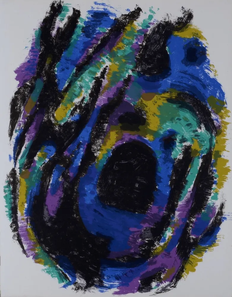 Lithographie Manessier - Le Nid, Petite tache noire