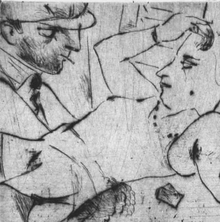 Kaltnadelradierung Manfredi - Autoritratto con modella