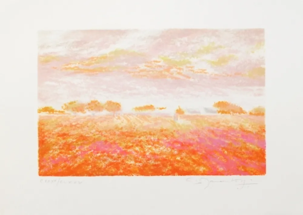 Lithographie Manoukian - Dans les champs / In the Fields