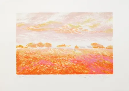 Lithographie Manoukian - Dans les champs / In the Fields