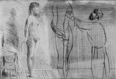 Radierung Manzu - Scultore nello studio