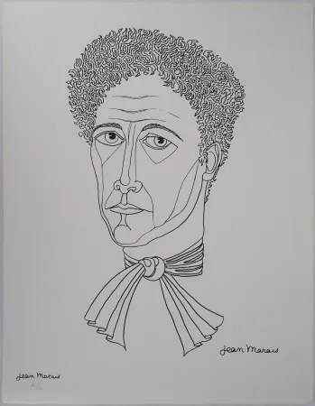 Lithographie Marais  - Portrait de Jean Cocteau