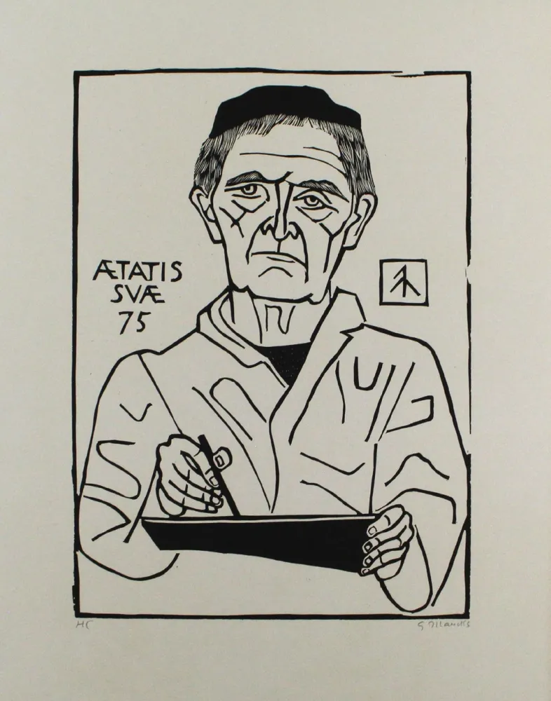 Linolschnitt Marcks - Selbstbildnis von vorn (Halbfigur)