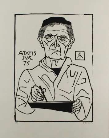 Linolschnitt Marcks - Selbstbildnis von vorn (Halbfigur)