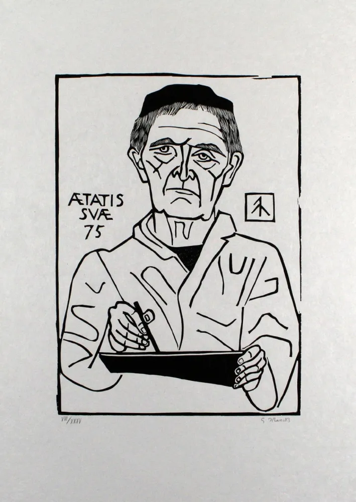 Linolschnitt Marcks - Selbstbildnis von vorn (Halbfigur)