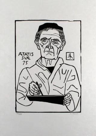 Linolschnitt Marcks - Selbstbildnis von vorn (Halbfigur)