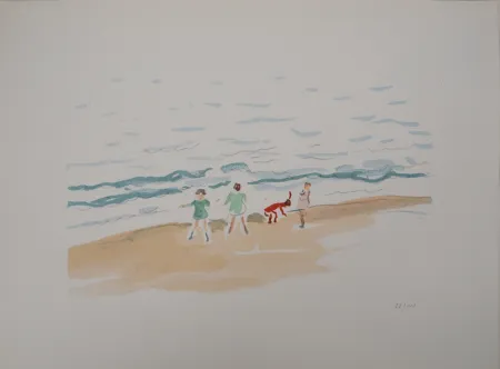 Lithographie Marquet - Les enfants sur la plage 