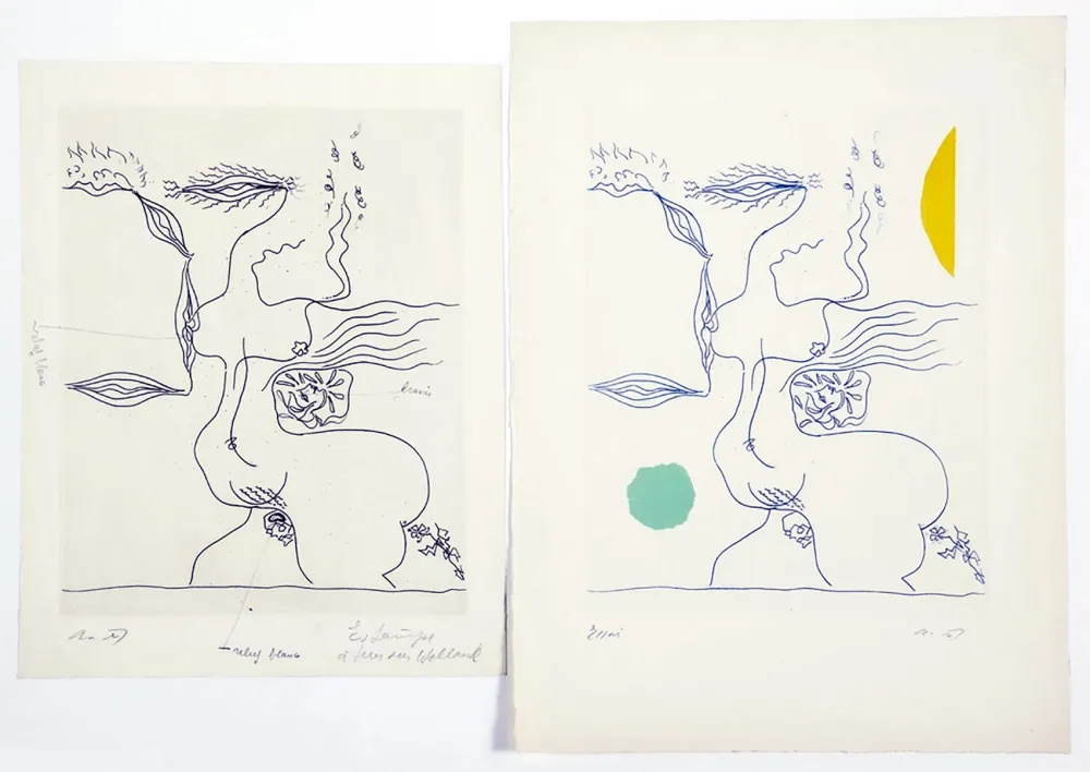 Radierung Und Aquatinta Masson - FANTASME ÉROTIQUE (1960). 2 épreuves dont 1 unique.