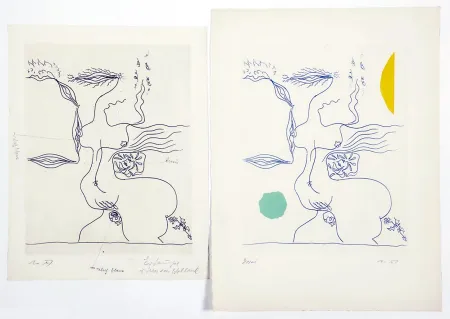 Radierung Und Aquatinta Masson - FANTASME ÉROTIQUE (1960). 2 épreuves dont 1 unique.