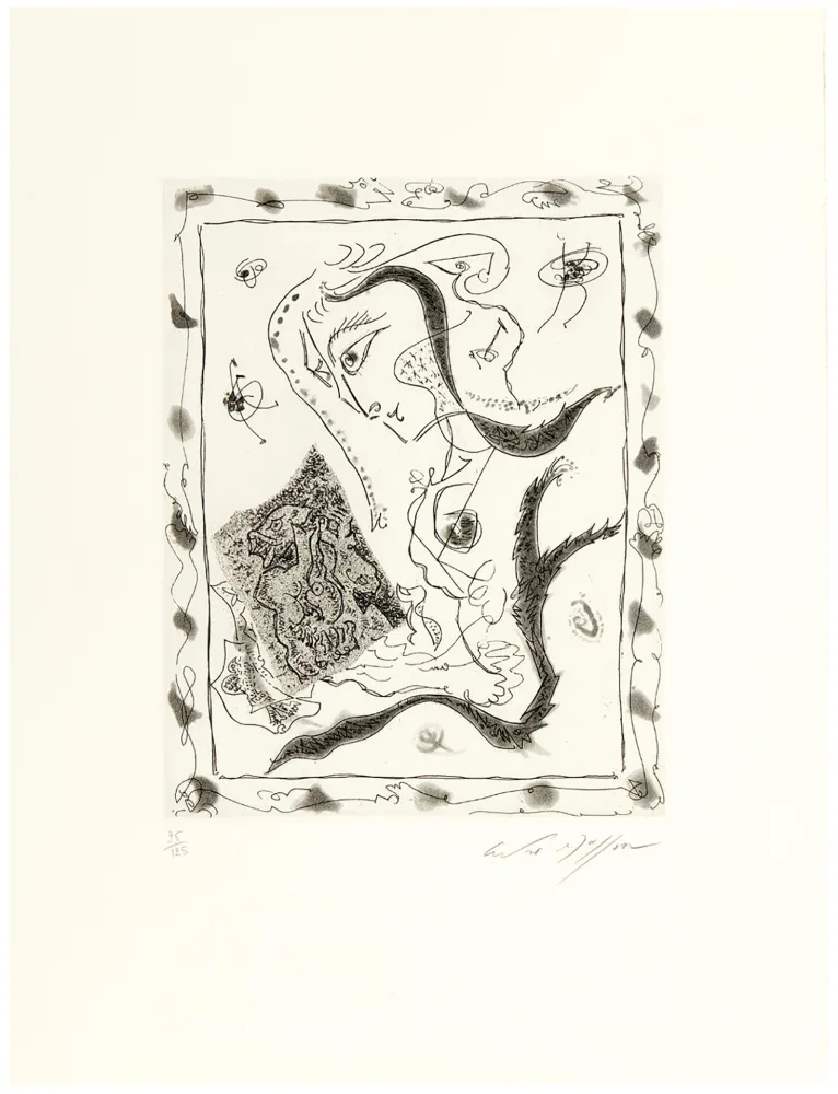 Radierung Und Aquatinta Masson - Jeune fille regardant un dessin surréaliste (1967)