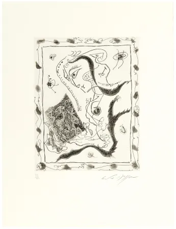 Radierung Und Aquatinta Masson - Jeune fille regardant un dessin surréaliste (1967)