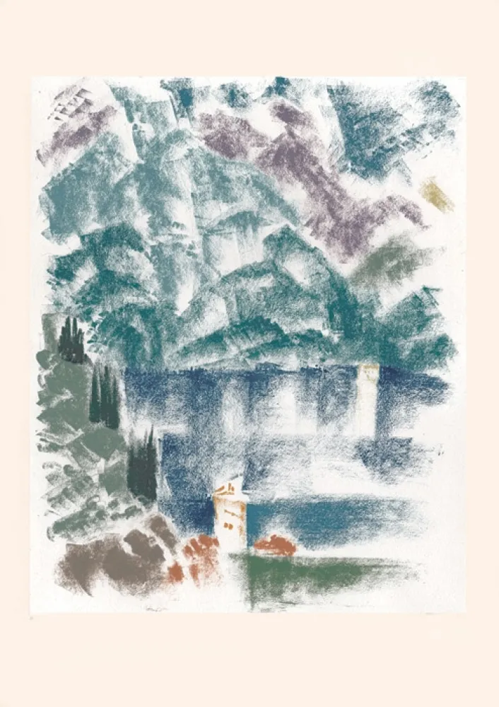 Lithographie Masson - Lac de Côme (Voyage à Venise)