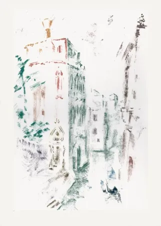 Lithographie Masson - Palais et canal (Voyage à Venise)