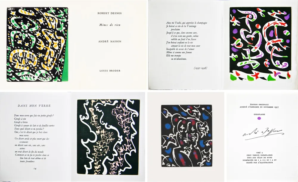 Illustriertes Buch Masson - R. Desnos: MINES DE RIEN. 4 gravures originales en couleurs (1957).