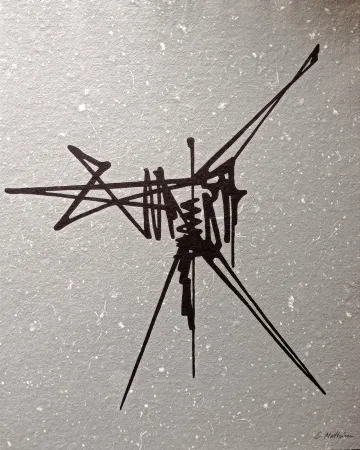 Keine Technische Mathieu - Abstract Composition, Beautiful Hand signed lithograph, black abstraction on grey background , Hand signed!